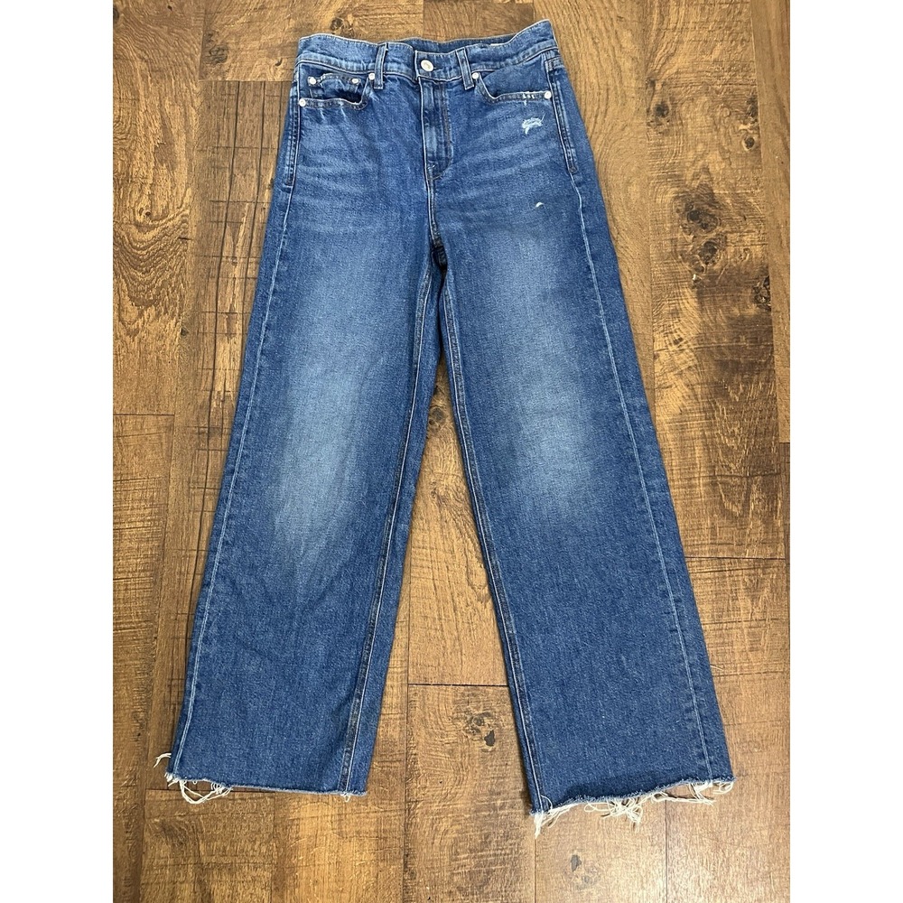 AYR The Secret Sauce Jeans 27S Blue High Rise Straight Wide Leg Raw Hem Made USA